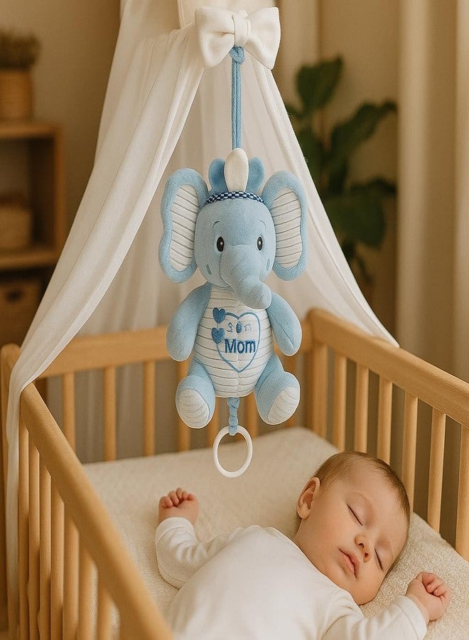 DTR Creation Baby Elephant Musical Hanging Toy - Pull String Lullaby Plush Toy for Crib, Cot, Car Seat & Stroller | Soft Newborn Music (Blue-1) - Image 1